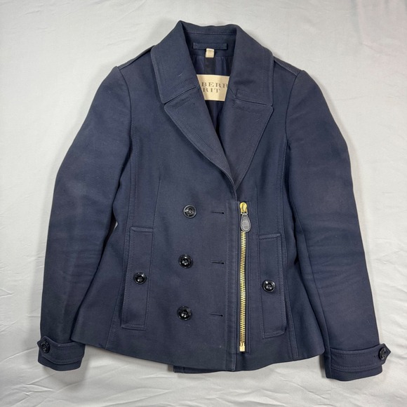 Burberry Brit Jackets & Blazers - Burberry Brit Womens 2 Blue Asymmetrical Double-Breasted Peacoat Preppy Luxury